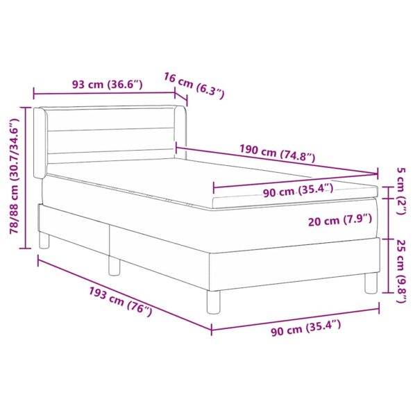 vidaXL Posteľ s pružinovým rámom Čierny 190 x 90 cm látka – Obrázok 12