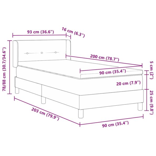 vidaXL Posteľ s pružinovým rámom Čierny 200 x 90 cm látka – Obrázok 12