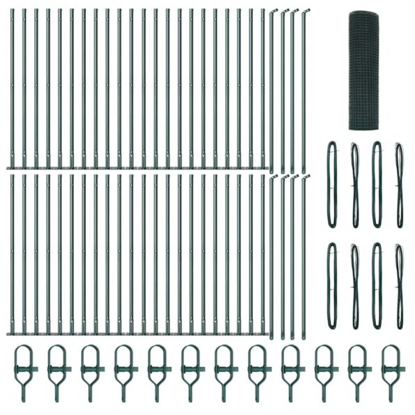 vidaXL zváraný drôtový plot s 13 priehlbinovými stĺpmi Zelená 0.5x100 m Oceľ – Obrázok 2
