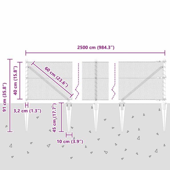 vidaXL Plot s rámami Sivá 0.4 x 25 m Ocel potiahnutá PVC – Obrázok 12