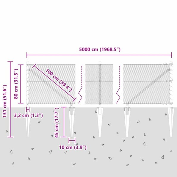 Hexagonový plot vidaXL Sivý 0.8x50 m Oceľ – Obrázok 8