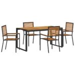 vidaXL Záhradný jedálenský set 5 pcs Čierna a Hnedá polyratan – Obrázok 2