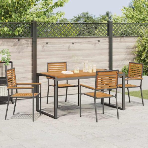 vidaXL Záhradný jedálenský set 5 pcs Čierna a Hnedá polyratan – Obrázok 4