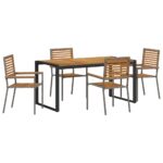 vidaXL Záhradný jedálenský set 5 pcs Sivá a hnedá polyratan – Obrázok 2