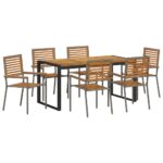 vidaXL Záhradný jedálenský set 7 pcs Sivá a hnedá polyratan – Obrázok 2