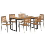 vidaXL Záhradný jedálenský set 7 pcs Sivá a hnedá polyratan – Obrázok 3