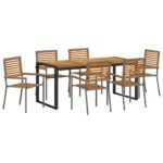 vidaXL Záhradný jedálenský set 7 pcs Sivá a hnedá polyratan – Obrázok 2