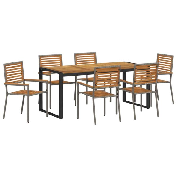 vidaXL Záhradný jedálenský set 7 pcs Sivá a hnedá polyratan – Obrázok 2