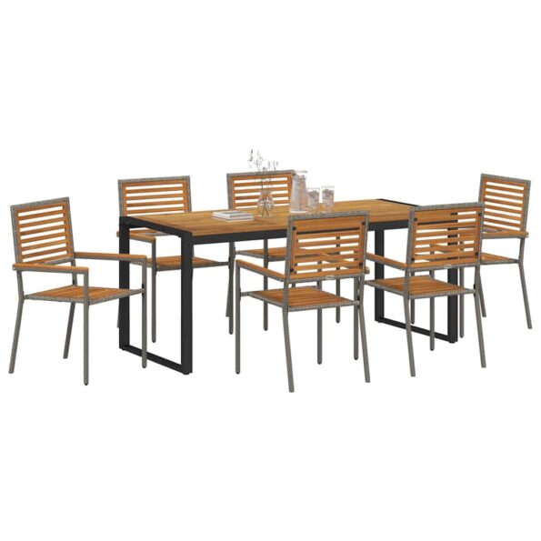 vidaXL Záhradný jedálenský set 7 pcs Sivá a hnedá polyratan – Obrázok 3