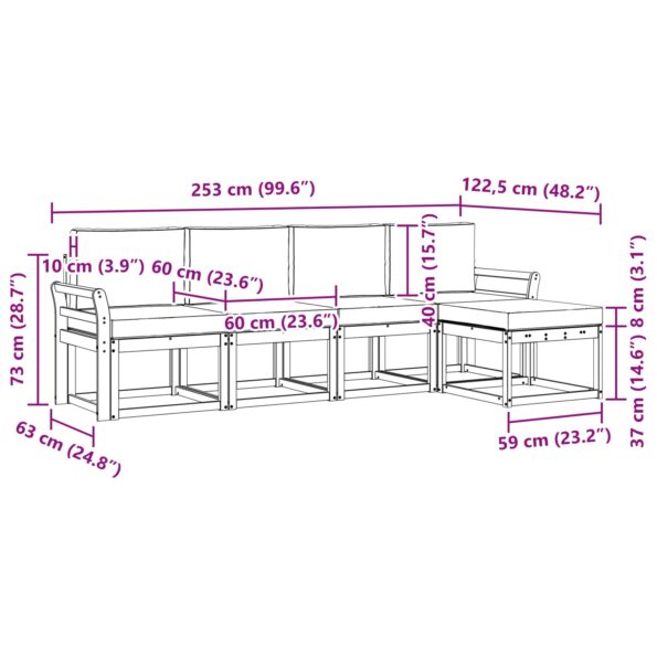 vidaXL Sada pohoviek 5 pcs Prírodná a krémová Pevné akáciové drevo – Obrázok 6