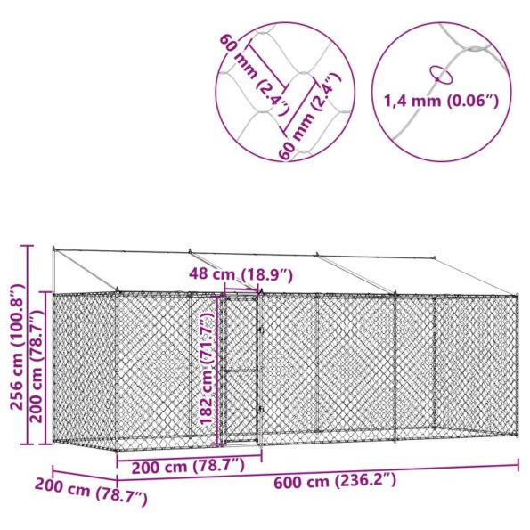 Klietka pre psa Strieborná 600 x 200 x 256 cm Pozinkovaná oceľ – Obrázok 7