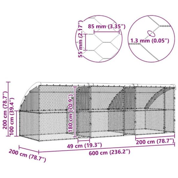 vidaXL Psí kennel s úložiskom 3 pcs Strieborná 6 x 2 x 2 m Oceľ – Obrázok 11