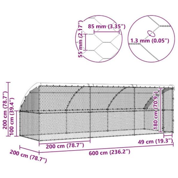 vidaXL Psí kennel s úložiskom 3 pcs Strieborná 6 x 2 x 2 m Oceľ – Obrázok 11