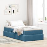 vidaXL Postel s úložným prostorem a matrací Tmavomodrá 90 x 200 cm