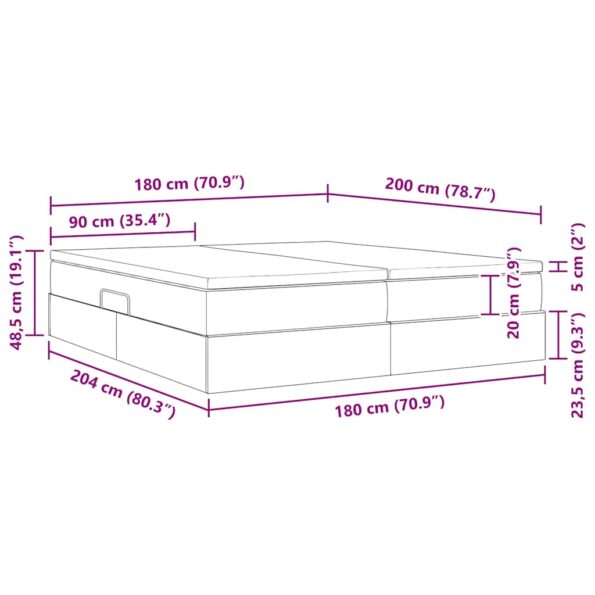 vidaXL Postel s úložným prostorem a matrací Tmavo šedá 180 x 200 cm – Obrázok 13