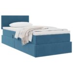 vidaXL Úložná posteľ s matracmi Tmavomodrá 100 x 200 cm Zamat – Obrázok 3