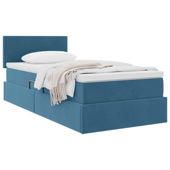 vidaXL Úložná posteľ s matracmi Tmavomodrá 100 x 200 cm Zamat – Obrázok 3