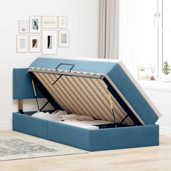 vidaXL Úložná posteľ s matracmi Tmavomodrá 100 x 200 cm Zamat – Obrázok 4