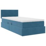 vidaXL Úložná posteľ s matracmi Tmavomodrá 100 x 200 cm Zamat – Obrázok 5