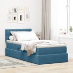 vidaXL Úložná posteľ s matracmi Tmavomodrá 100 x 200 cm Zamat