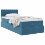 vidaXL Úložná posteľ s matracmi Tmavomodrá 100 x 200 cm Zamat – Obrázok 3