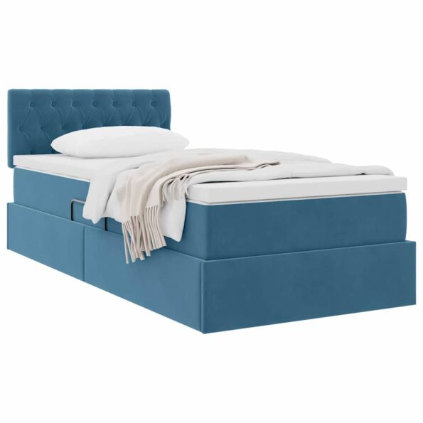 vidaXL Úložná posteľ s matracmi Tmavomodrá 100 x 200 cm Zamat – Obrázok 3