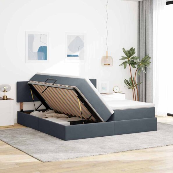 vidaXL Úložná posteľ s matracmi s úložiskom Tmavo šedá 100 x 200 cm – Obrázok 4