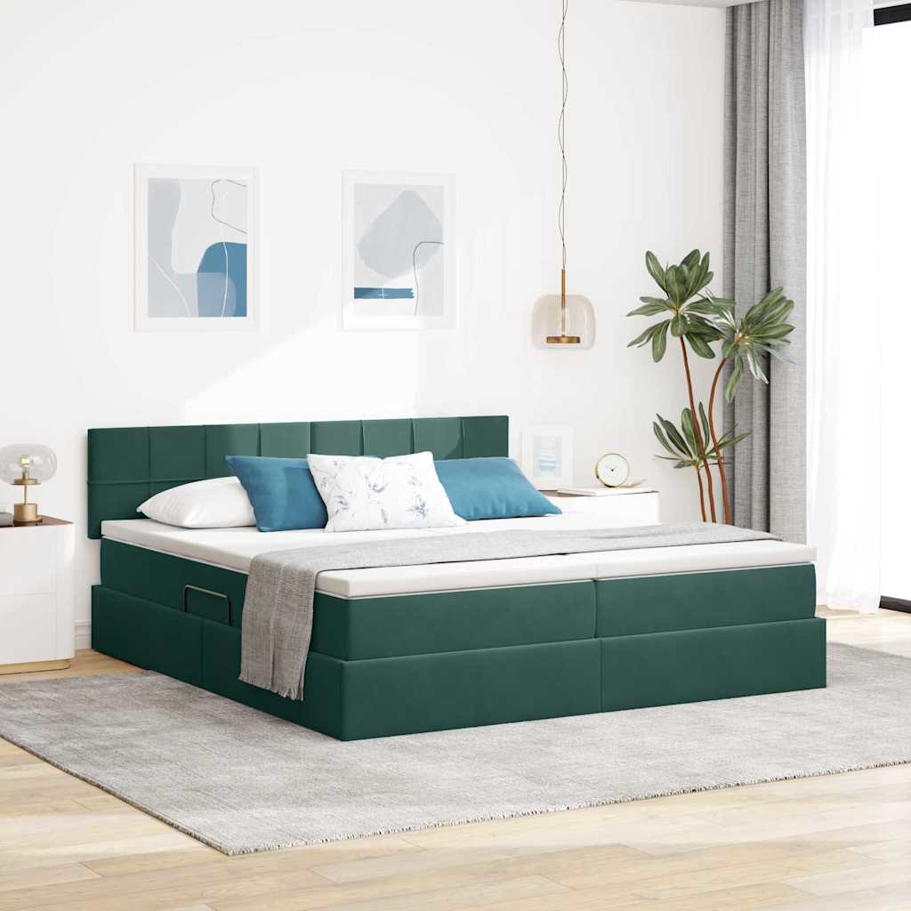 3370976_1.jpg vidaXL Úložná posteľ s matracmi s úložiskom Tmavozelená 90 x 200 cm – Obrázok 1