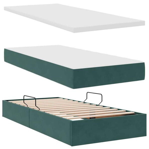 vidaXL Úložná posteľ s matracmi s úložiskom Tmavozelená 90 x 200 cm – Obrázok 8
