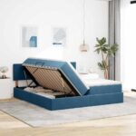 vidaXL Úložná posteľ s matracmi s úložiskom Tmavomodrá 100 x 200 cm – Obrázok 4