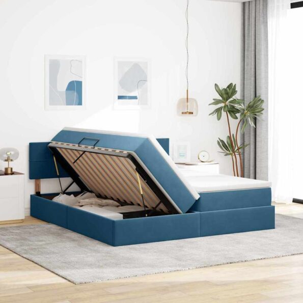 vidaXL Úložná posteľ s matracmi s úložiskom Tmavomodrá 100 x 200 cm – Obrázok 4