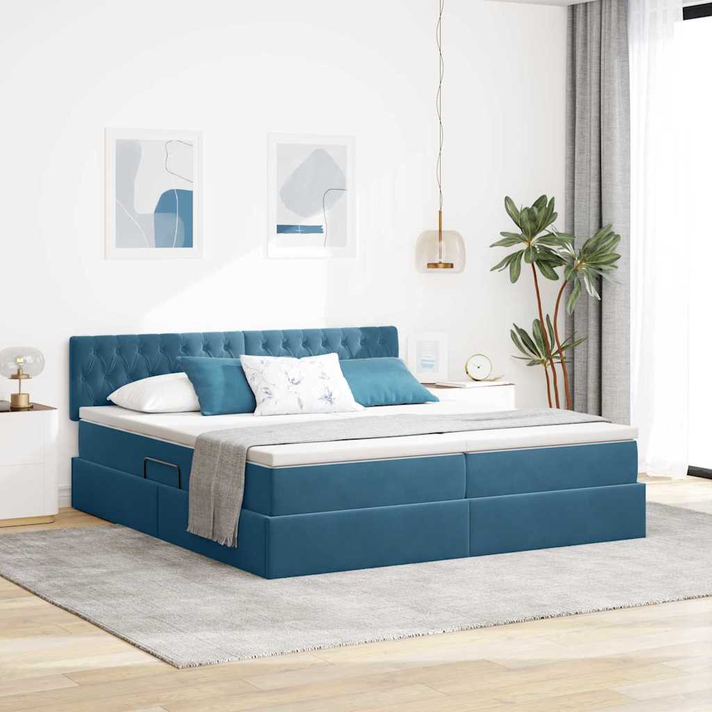 3370995_1.jpg vidaXL Úložná posteľ s matracmi s úložiskom Tmavomodrá 100 x 200 cm – Obrázok 1