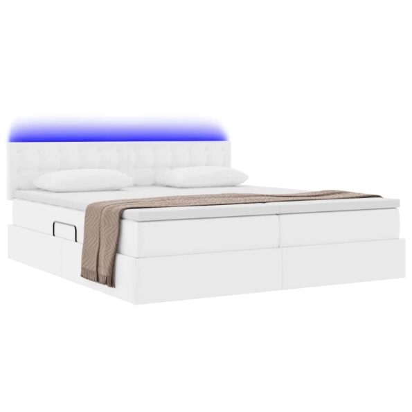 vidaXL Postel s úložným prostorem a LED svetlom Čistá biela Umelá koža – Obrázok 3