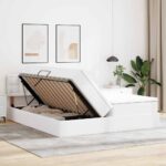 vidaXL Postel s úložným prostorem a LED svetlom Čistá biela Umelá koža – Obrázok 4