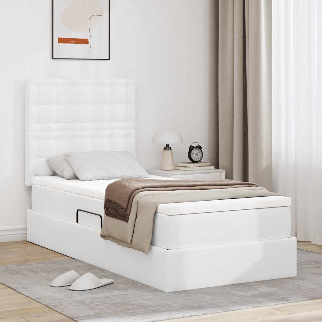 3371650_1.jpg vidaXL Úložná posteľ s matracmi Čistá biela 90 x 200 cm Umelá koža – Obrázok 1