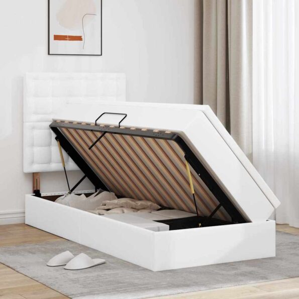 vidaXL Úložná posteľ s matracmi Čistá biela 90 x 200 cm Umelá koža – Obrázok 4