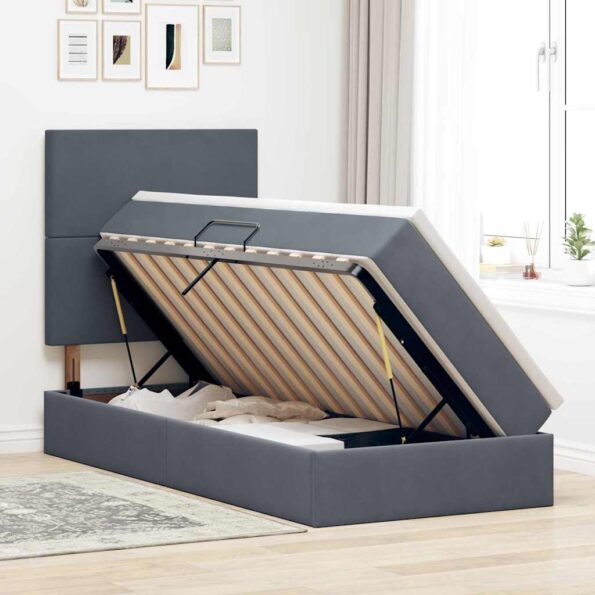 vidaXL Postel s úložným prostorem a matrací Tmavo šedá 100 x 200 cm – Obrázok 4