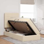 vidaXL Postel s úložným prostorem a LED svetlom Krémová 90 x 200 cm – Obrázok 4