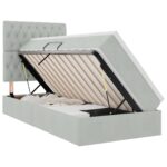 vidaXL Postel s úložným prostorem a LED svetlom s LED Svetlosivá Zamat – Obrázok 2