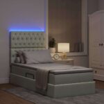 vidaXL Postel s úložným prostorem a LED svetlom s LED Svetlosivá Zamat – Obrázok 5
