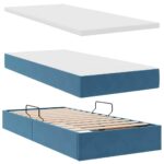 vidaXL Posteľ s LED pásikmi s úložiskom Tmavomodrá 200 x 200 cm Zamat – Obrázok 10