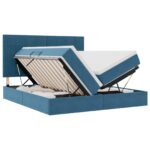 vidaXL Posteľ s LED pásikmi s úložiskom Tmavomodrá 200 x 200 cm Zamat – Obrázok 2