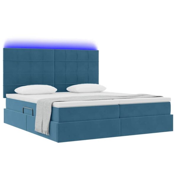 vidaXL Posteľ s LED pásikmi s úložiskom Tmavomodrá 200 x 200 cm Zamat – Obrázok 3