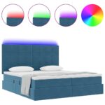 vidaXL Posteľ s LED pásikmi s úložiskom Tmavomodrá 200 x 200 cm Zamat – Obrázok 4