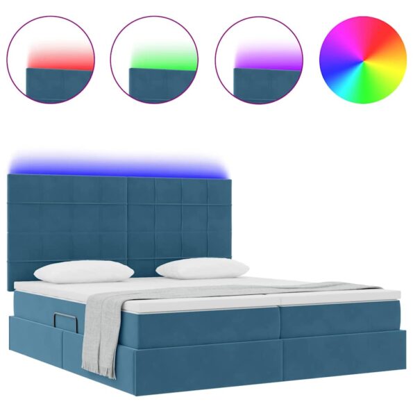 vidaXL Posteľ s LED pásikmi s úložiskom Tmavomodrá 200 x 200 cm Zamat – Obrázok 4