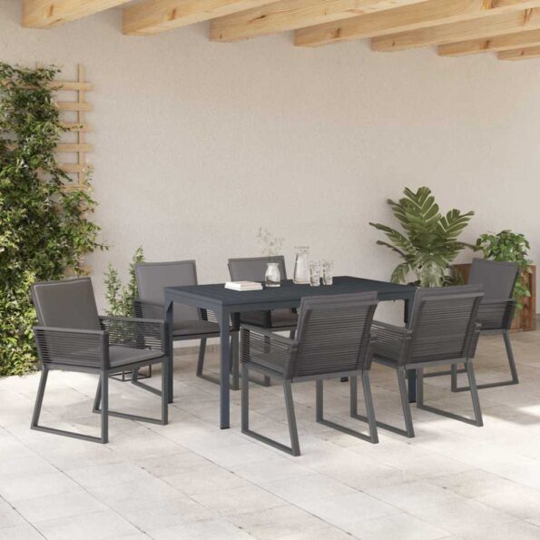 vidaXL Záhradný jedálenský set 7 pcs Antracit polyratan – Obrázok 4