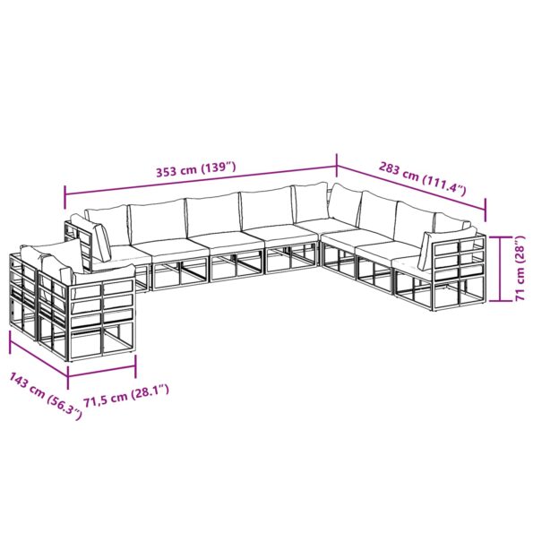 Súprava záhradných pohoviek s vankúšom 10 pcs Čierna Hliník – Obrázok 13