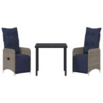 vidaXL Záhradný jedálenský set 3 pcs Sivá polyratan – Obrázok 7