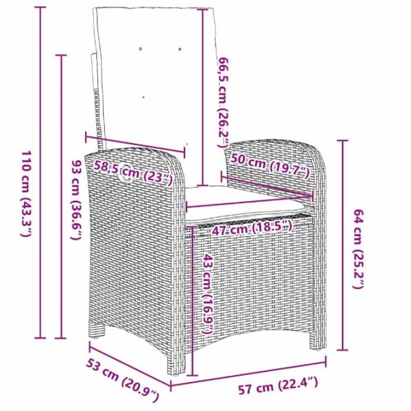 vidaXL 5-dielna záhradná jedálenská súprava s vankúšmi, šedý poly ratan – Obrázok 10