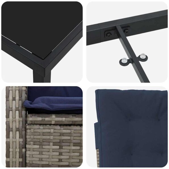 vidaXL 5-dielna záhradná jedálenská súprava s vankúšmi, šedý poly ratan – Obrázok 9